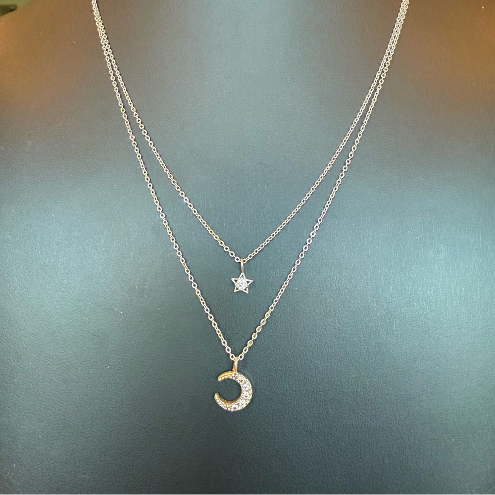Celestial Star Moon Silver Tone Layered Adjustable Length Necklace